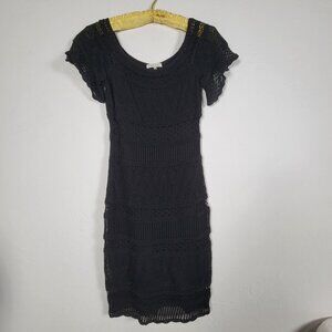 Ronny Kobo Womens Black Lace Knit Short Sleeve Mini Dress Size Medium Scoop Neck